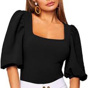 Elegant Black Puff Sleeve Top